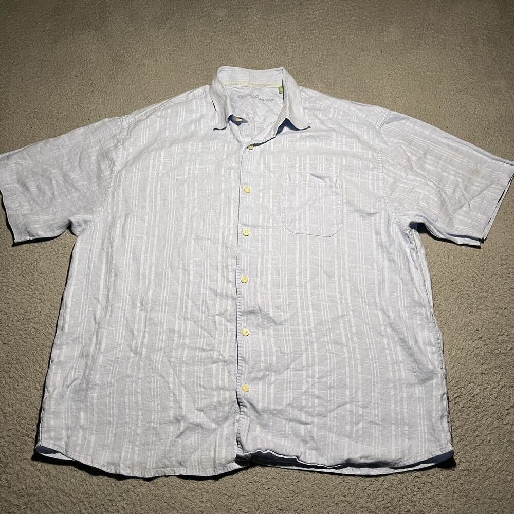 Tommy Bahama Linen Shirt Mens XLX Blue Hawaiian Beach Short Sleeve Lightweight